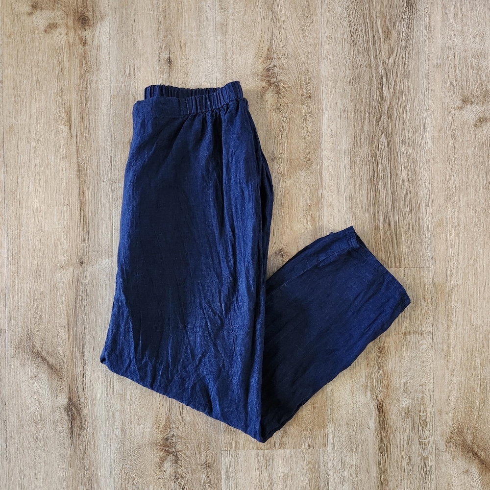 Flax Navy Blue Linen Pull On Pants